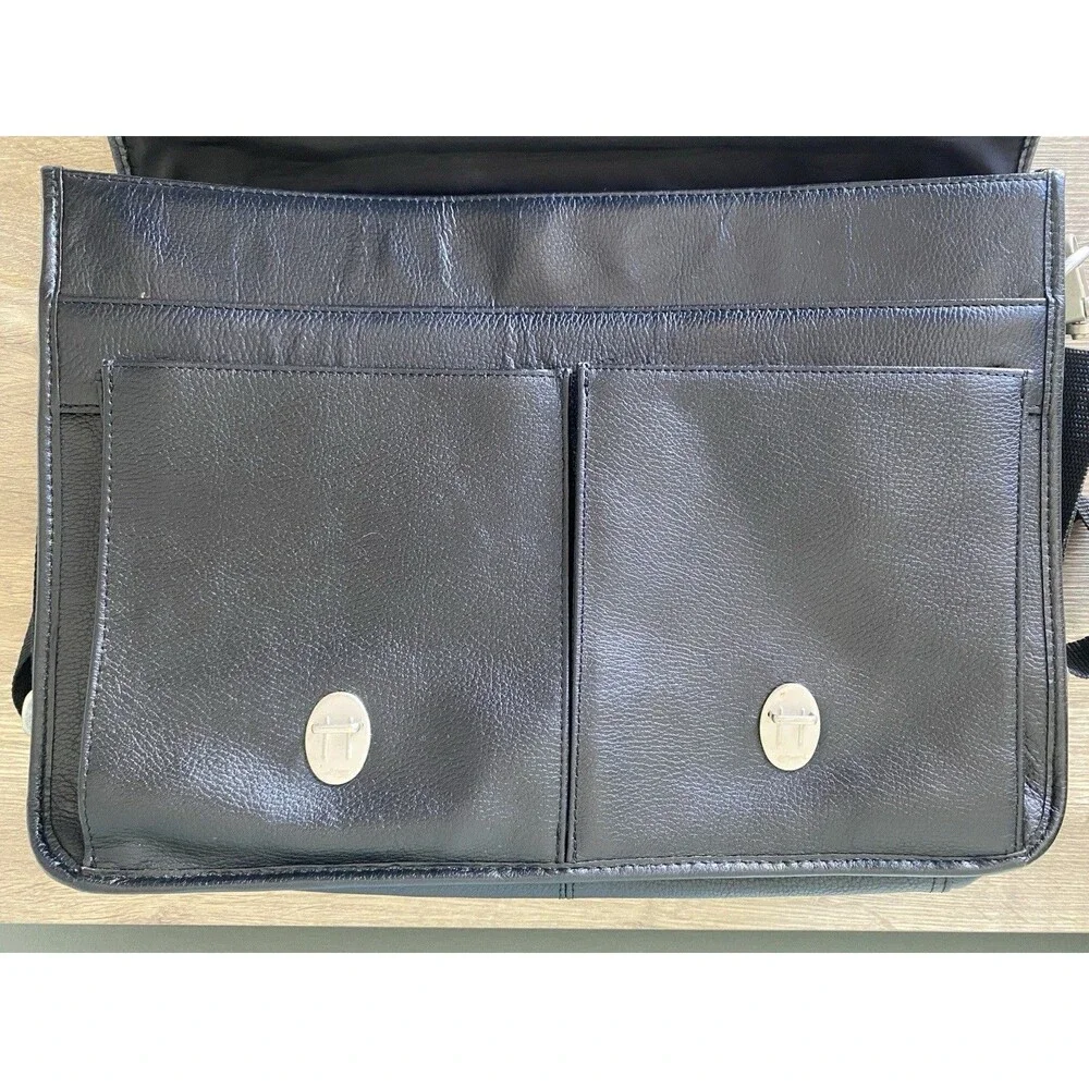 Wilson Black Leather Satchel Messenger Bag Laptop Computer Commute MINT